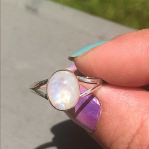 Sterling silver rainbow moonstone ring